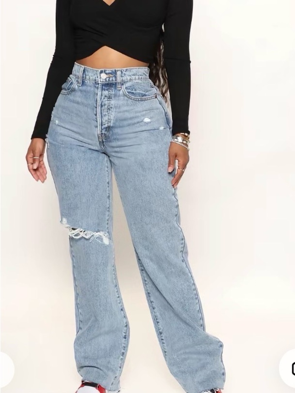 High-Waist Light Wash Distressed Wide-Leg Jeans